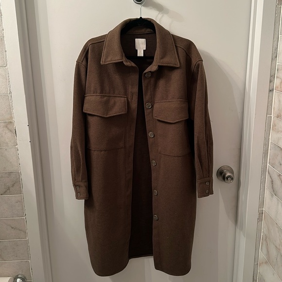 H&M Jackets & Blazers - H&M Olive Long Shirt Jacket
